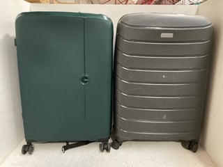 2 X ROCK LARGE HARDSHELL TRAVEL SUITCASES IN GREY AND DARK GREEN: LOCATION - B17