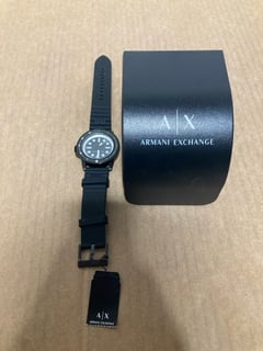 ARMANI EXCHANGE MENS ONE DIAL RUBBER STRAP WATCH IN BLACK AND WHITE: LOCATION - B16