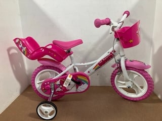 UNICORN PRINTED CHILDRENS BIKE IN PINK AND WHITE: LOCATION - B15