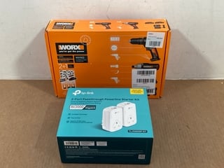 TP - LINK AV2000 2 PORT GIGABIT POWERLINE STARTER KIT TO INCLUDE WORX CORDLESS 2 TOOL COMBO KIT MODEL: WX902: LOCATION - B15