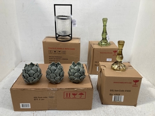 4 X BOXES OF ASSORTED ITEMS TO INCLUDE SET OF 4 GISELA GRAHAM GLASS CANDLE HOLDERS IN GREEN: LOCATION - B9