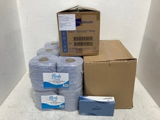 3 X BOXES OF ASSORTED ITEMS TO INCLUDE MEDITRADE NITRILE SENSORY BLUE POWDER FREE GLOVES: LOCATION - B6