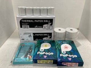 7 X ASSORTED STATIONARY ITEMS TO INCLUDE 2 X BOXES OF PLAIN WHITE TILL ROLLS: LOCATION - C5