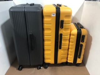 3 X SMALL AND MEDIUM SIZED JOHN LEWIS AND PARTNERS HARDSHELL TRAVEL SUITCASES IN BLACK AND YELLOW: LOCATION - C16