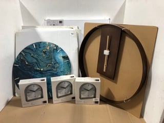 QTY OF ASSORTED JOHN LEWIS AND PARTNERS HOUSE HOLD CLOCKS TO INCLUDE MANTLE CLOCK - BRASS PLATED 18CM , PENDULUM WALL CLOCK: LOCATION - C16