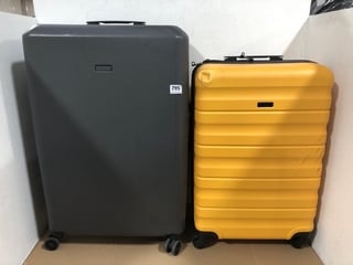 2 X MEDIUM SIZED JOHN LEWIS AND PARTNERS HARDSHELL TRAVEL SUITCASES IN DARK AND YELLOW: LOCATION - C16