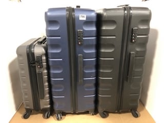 3 X SMALL AND MEDIUM SIZED JOHN LEWIS AND PARTNERS HARDSHELL TRAVEL SUITCASES IN BLACK , NAVY AND GREY: LOCATION - C17