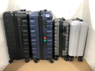 4 X SMALL AND MEDIUM SIZED JOHN LEWIS AND PARTNERS HARDSHELL TRAVEL SUITCASES IN BLACK , NAVY AND LIGHT AND DARK GREY: LOCATION - C17