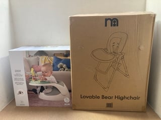 MOTHER CARE LOVABLE BEAR HIGH CHAIR TO INCLUDE MAMAS AND PAPAS BABY SNUG 2 STAGE FLOOR SUPPORT SEAT WITH PLAY TRAY: LOCATION - A3