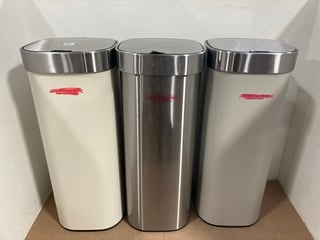 3 X ASSORTED JOHN LEWIS AND PARTNERS WASTE BINS IN STAINLESS STEEL, CREAM AND STONE: LOCATION - D15