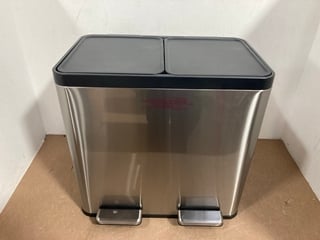 JOHN LEWIS AND PARTNERS 40L 2 SECTION POLISHED STAINLESS STEEL RECYCLER BIN: LOCATION - D15