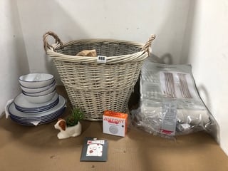 QTY OF ASSORTED JOHN LEWIS AND PARTNERS HOUSE HOLD ITEMS TO INCLUDE SPILT LOG BASKET IN LIGHT GREY: LOCATION - D14