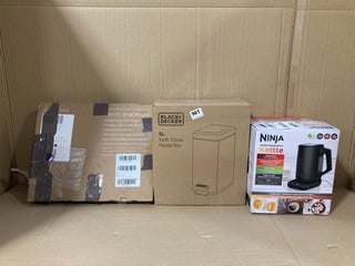 3 X ASSORTED HOUSE HOLD ITEMS TO INCLUDE BLACK AND DECKER 5L SOFT CLOSE PEDAL BIN , NINJA PERFECT TEMPERATURE KETTLE: LOCATION - D9