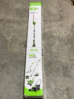 GREENWORKS POLE HEDGE TRIMMER 40 VOLT BATTERY LIFE LONG REACH: LOCATION - B8