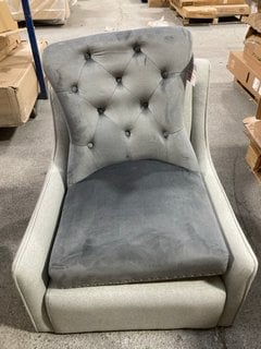 2X INCOMPLETE DINING ROOM CHAIRS IN VELVET GREY AND DARK GREY: LOCATION - A4