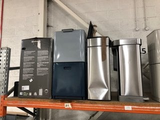 4 X ASSORTED BINS TO INCLUDE BRABANTIA TOUCH BIN 60L IN MATT STEEL: LOCATION - AR8