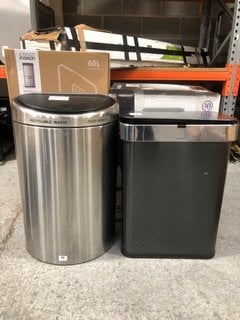 4 X ASSORTED BINS TO INCLUDE JOSEPH JOSEPH TOTEM MAX 60L RECYCLING BIN IN STAINLESS STEEL: LOCATION - AR13