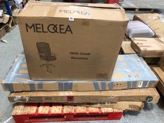 PALLET OF ASSORTED COMPLETE/INCOMPLETE FURNITURE TO INCLUDE MELQUA DESK CHAIR IN GREY: LOCATION - B1 (KERBSIDE PALLET DELIVERY)