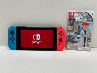 NINTENDO SWITCH 32 GB GAMES CONSOLE (ORIGINAL RRP - £259) IN NEON BLUE & NEON RED: MODEL NO HAC-001(-01, WITH 2 JOY-CON CONTROLLER, DOCK, JOY-CON GRIP, AC ADAPTER, HDMI CABLE AND JOY-CON STRAPS, TO I