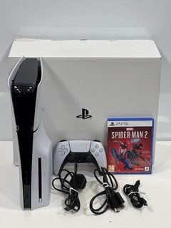 SONY PLAYSTATION 5 (SLIM) 1TB GAMES CONSOLE IN WHITE: MODEL NO CFI-2016 (WITH BOX AND ACCESSORIES (MISSING STAND) TO INCLUDE MARVEL SPIDER-MAN 2 GAME) [JPTM127838]