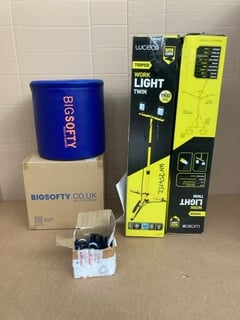 5X ASSORTED HARDWARE ITEMS TO INCLUDE LUCECO LED TRIPOD WORK LIGHTS: LOCATION - E10