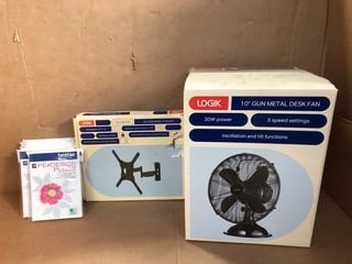 QTY OF ASSORTED HOUSEHOLD ITEMS TO INCLUDE LOGIK 10" GUN METAL DESK FAN: LOCATION - E12