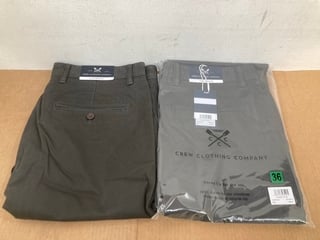 2 X CREW COMPANY CLOTHING MENS CLASSIC CHINOS IN CHARCOAL UK SIZE 36R - COMBINED RRP £138: LOCATION - H4