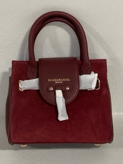 FAIRFAX AND FAVOR MINI WINDSOR HANDBAG IN RUBY SUEDE - RRP £275: LOCATION - FRONT BOOTH