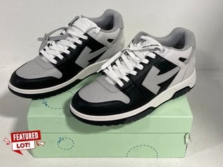 OFF WHITE OUT OF OFFICE CALF LEATHER TRAINERS IN DARK GREY UK SIZE 11 - RRP £490: LOCATION - FRONT BOOTH