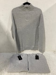 3X TAILORED ATHLETE FISHERMAN TEXTURED HALF ZIP NECK SWEATSHIRT IN SOFT GREY MARL UK SIZE S: LOCATION - H9