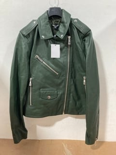 WHISTLES AGNES POCKET LEATHER JACKET IN GREEN - RRP £299: LOCATION - H10