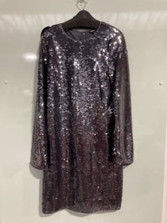 WHISTLES SEQUIN MINI DRESS IN PEWTER UK SIZE 14 - RRP £179: LOCATION - H10