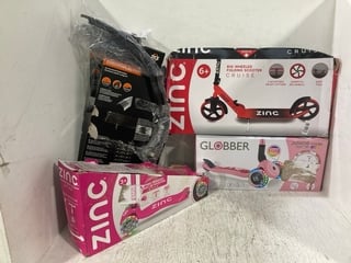 QTY OF ASSORTED ITEMS TO INCLUDE ZINC 3 WHEELED LIGHT UP SCOOTER IN PINK: LOCATION - H15