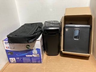 2 X OFFICE PAPER SHREDDERS TO ALSO INCLUDE EPSON ECOTANK ET-4850 MULTIFUNCTIONAL PRINTER IN BLACK & LAPTOP CARRY BAG IN BLACK: LOCATION - I16