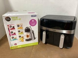 TOWER DUAL BASKET AIR FRYER IN BLACK TO ALSO INCLUDE NESCAFE DOLCE GUSTO MINI ME STARTER KIT: LOCATION - I14