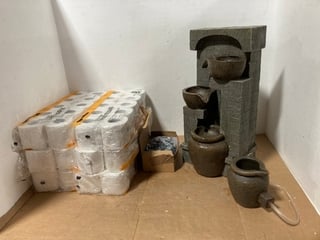 QTY OF PURE CELLULOSE TOILET ROLLS TO ALSO INCLUDE TEAMSON HOME SOLAR POWERED WALL FOUNTAIN WITH 2 POTS & 2 BOWLS: LOCATION - I13