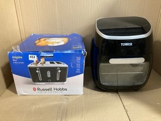 RUSSELL HOBBS INSPIRE 4 SLICE TOASTER IN BLACK TO ALSO INCLUDE TOWER AIR FRYER OVEN IN SILVER: LOCATION - I12