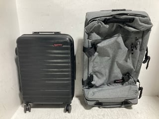 CABIN SIZE HARD SHELL WHEELED SUITCASE IN BLACK TO ALSO INCLUDE EASTPAK WHEELED FABRIC HOLDALL IN GREY: LOCATION - I9