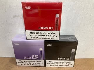 3 X BOXES OF 10 DISPOSABLE VAPES IN VARIOUS FLAVOURS TO INCLUDE SKE CRYSTAL BAR CHERRY ICE 20MG (PLEASE NOTE: 18+YEARS ONLY. ID MAY BE REQUIRED): LOCATION - E0