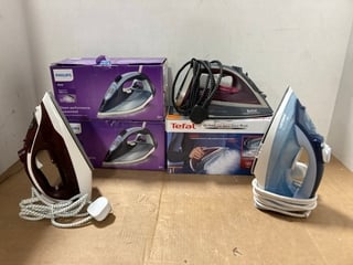 6 X ASSORTED IRONS TO INCLUDE PHILIPS AZUR 7000 SERIES STEAM IRON: LOCATION - I5