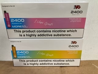 2 X BOXES OF IVG 20MG 2400 PUFF VAPES TO INCLUDE STRAWBERRY ICE AND PINEAPPLE ICE (PLEASE NOTE: 18+YEARS ONLY. ID MAY BE REQUIRED): LOCATION - E0