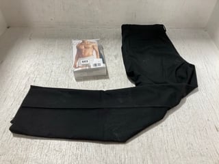 BOX OF CALVIN KLEIN 3PK LOW RISE TRUNKS IN MULTI - UK M TO ALSO INCLUDE VERY MAN REGULAR FIT SUIT TROUSERS IN BLACK - UK 32R: LOCATION - I1