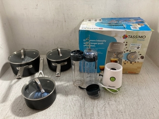 3 X ASSORTED HOUSEHOLD ITEMS TO INCLUDE BOSCH TASSIMO FINESSE COFFEE MACHINE: LOCATION - J3