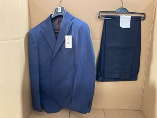 NEXT MENS SLIM FIT FLANNEL SUIT TROUSERS IN NAVY - SIZE UK 32R TO ALSO INCLUDE NEXT SIGNATURE MENS 100% WOOL SINGLE BREASTED SUIT BLAZER IN BLUE - SIZE UK 40R: LOCATION - J10