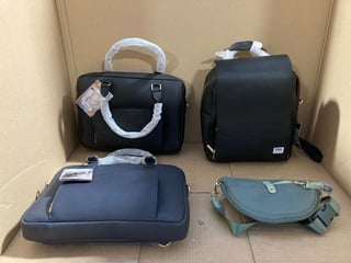 4 X WOMENS BAGS IN VARIOUS STYLES TO INCLUDE STACKERS THE LAPTOP BAG IN BLACK - FITS UP TO 15 INCH LAPTOPS: LOCATION - J12