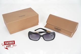 BURBERRY SQUARE SUNGLASSES IN BLACK - £185: LOCATION - FRONT BOOTH