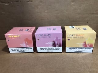 3X ASSORTED LOST MARY DISPOSABLE VAPES TO INCLUDE TRIPLE MANGO AND BLUEBERRY SOUR RASPBERRY (PLEASE NOTE: 18+YEARS ONLY. ID MAY BE REQUIRED): LOCATION - E0