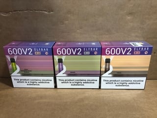 3X ASSORTED ELFBAR 600V2 DISPOSABLE VAPES TO INCLUDE COLA AND KIWI PASSION FRUIT GUAVA (PLEASE NOTE: 18+YEARS ONLY. ID MAY BE REQUIRED): LOCATION - E0