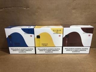 3X ASSORTED ELFBAR DISPOSABLE VAPES TO INCLUDE BLUE RAZZ LEMONADE AND BANANA ICE (PLEASE NOTE: 18+YEARS ONLY. ID MAY BE REQUIRED): LOCATION - E0