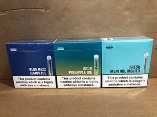 3X ASSORTED SIKE CRYSTAL DISPOSABLE VAPES TO INCLUDE FRESH MENTHOL MOJITO AND SOUR PINEAPPLE ICE (PLEASE NOTE: 18+YEARS ONLY. ID MAY BE REQUIRED): LOCATION - E0